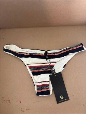 Vix Striped Navy, White & Coral Bikini Bottom